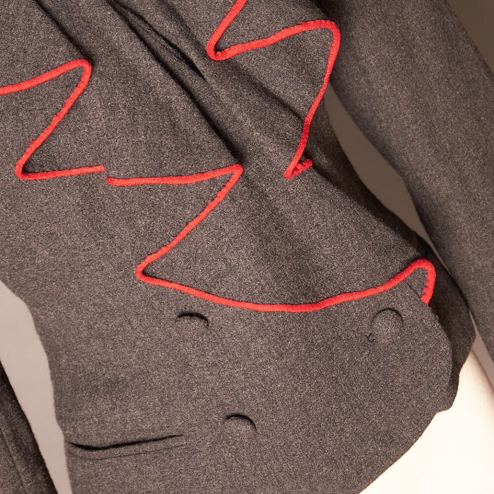 Ralph Lauren Womens Gray Red Trim Ruffle Blazer Jacket Wool